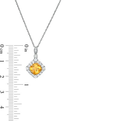 Cushion-Cut Citrine and Lab-Created White Sapphire Frame Pendant and Drop Earrings Set in Sterling Silver