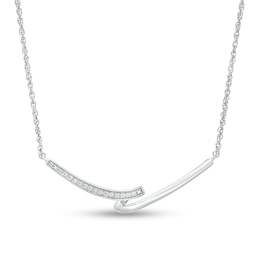 0.04 CT. T.W. Diamond Double Bypass Bar Curved Necklace in Sterling Silver