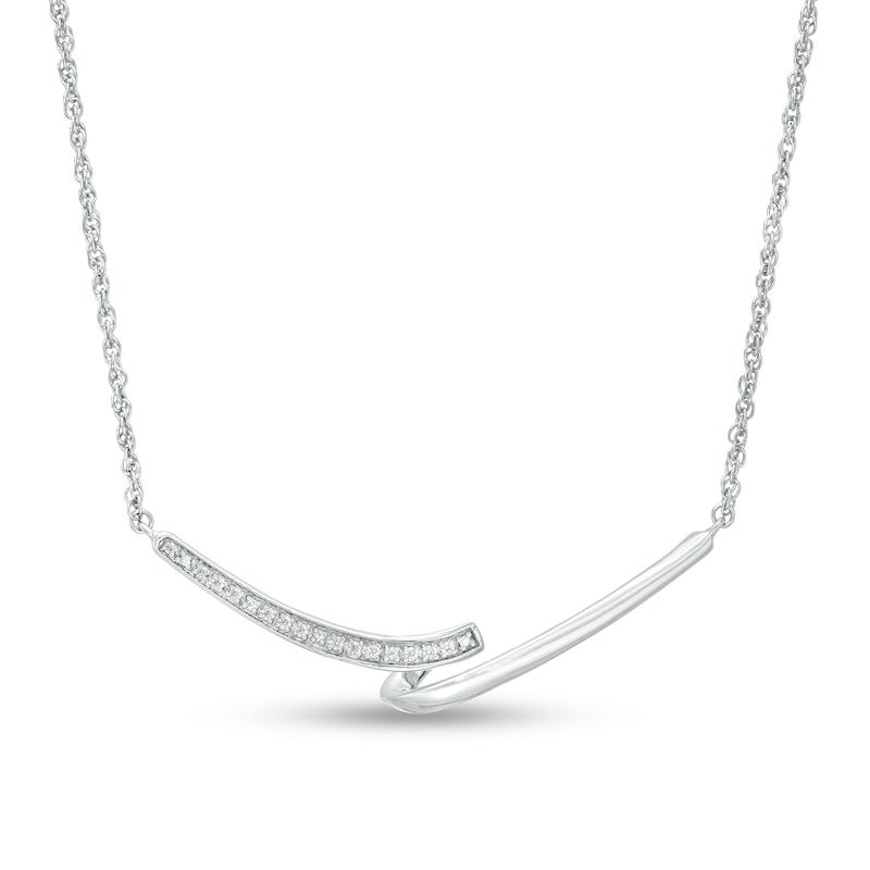 0.04 CT. T.W. Diamond Double Bypass Bar Curved Necklace in Sterling Silver|Peoples Jewellers