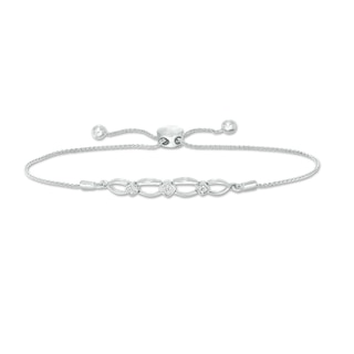 0.04 CT. T.W. Composite Diamond Alternating Oval and Tilted Square Bolo Bracelet in Sterling Silver - 9.5"