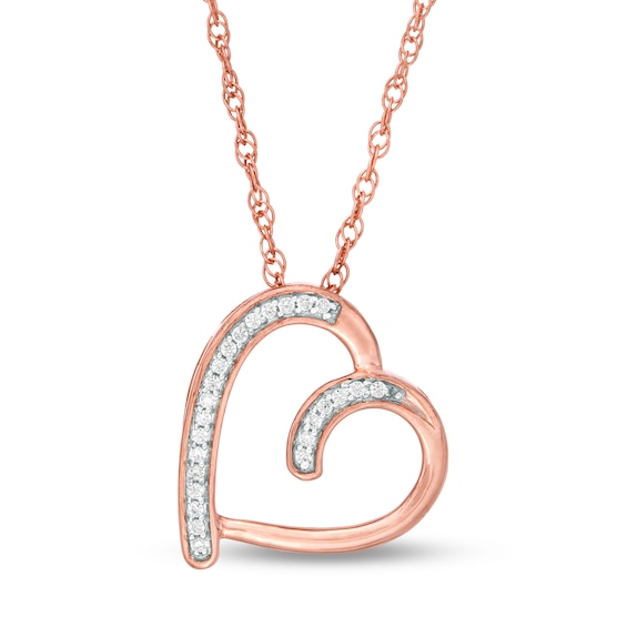 0.065 CT. T.W. Diamond Tilted Heart Outline Pendant in Sterling Silver with 14K Rose Gold Plate