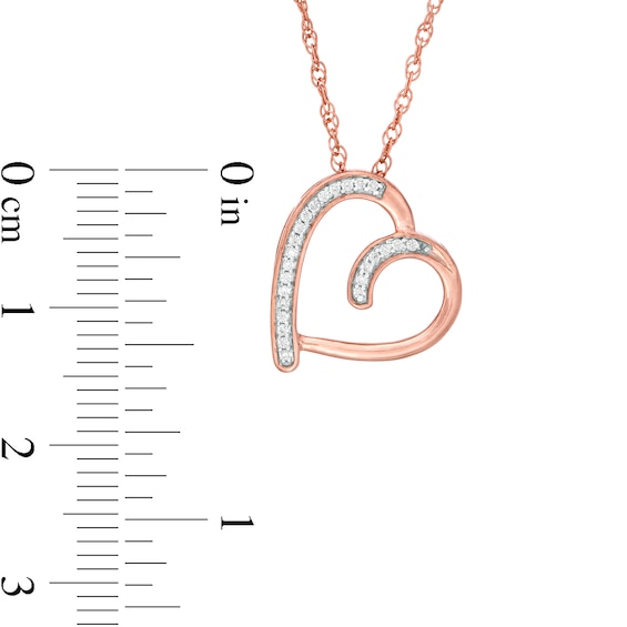 0.065 CT. T.W. Diamond Tilted Heart Outline Pendant in Sterling Silver with 14K Rose Gold Plate