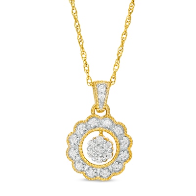 0.23 CT. T.W. Composite Diamond Scallop Frame Flower Pendant in Sterling Silver with 14K Gold Plate