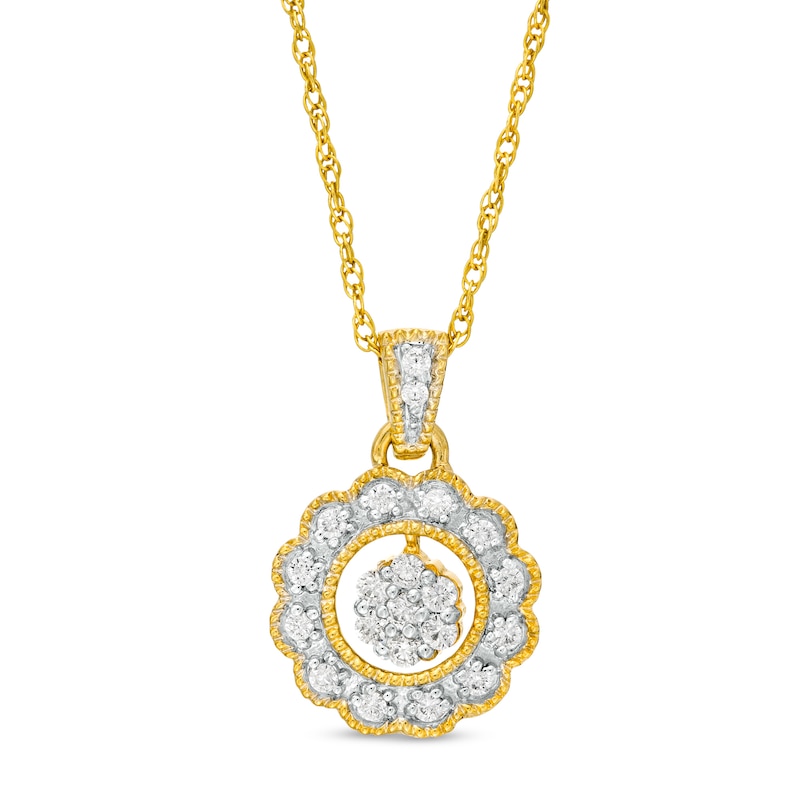 0.23 CT. T.W. Composite Diamond Scallop Frame Flower Pendant in Sterling Silver with 14K Gold Plate|Peoples Jewellers