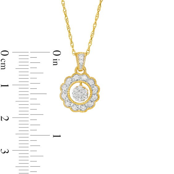 0.23 CT. T.W. Composite Diamond Scallop Frame Flower Pendant in Sterling Silver with 14K Gold Plate