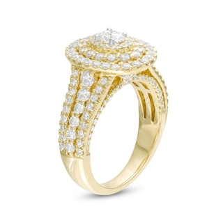 1.95 CT. T.W. Oval Diamond Triple Frame Multi-Row Engagement Ring in 10K Gold