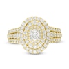 1.95 CT. T.W. Oval Diamond Triple Frame Multi-Row Engagement Ring in 10K Gold