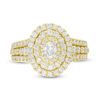 1.95 CT. T.W. Oval Diamond Triple Frame Multi-Row Engagement Ring in 10K Gold