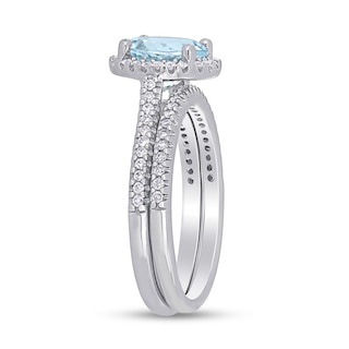 8.0mm Aquamarine and 0.35 CT. T.W. Diamond Frame Bridal Set in 14K White Gold