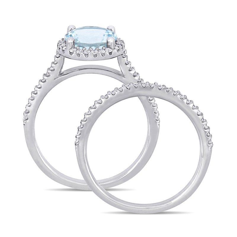 8.0mm Aquamarine and 0.35 CT. T.W. Diamond Frame Bridal Set in 14K White Gold|Peoples Jewellers