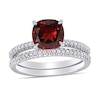 Thumbnail Image 0 of 8.0mm Cushion-Cut Garnet and 0.23 CT. T.W. Diamond Bridal Set in 14K White Gold