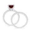 8.0mm Cushion-Cut Garnet and 0.23 CT. T.W. Diamond Bridal Set in 14K White Gold