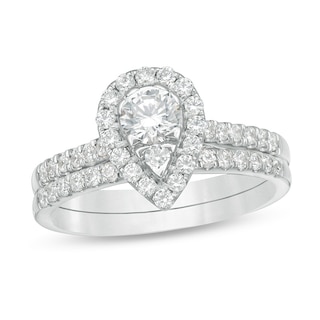 0.98 CT. T.W. Pear-Shaped Multi-Diamond Frame Bridal Set in 10K White Gold