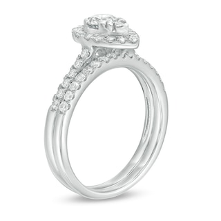 0.98 CT. T.W. Pear-Shaped Multi-Diamond Frame Bridal Set in 10K White Gold