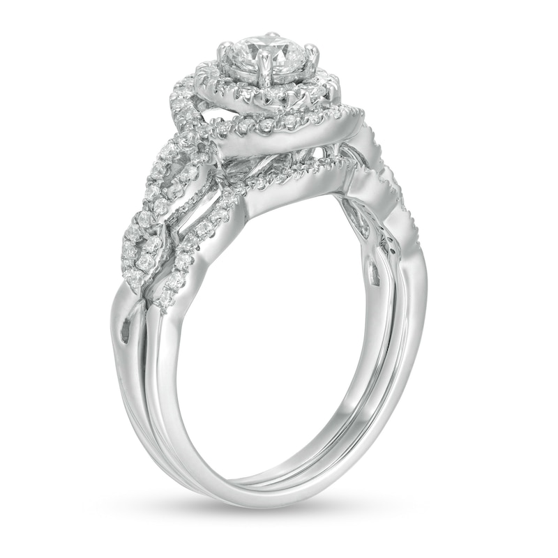 0.96 CT. T.W. Diamond Double Oval Frame Twist Shank Bridal Set in 10K White Gold|Peoples Jewellers