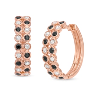 0.45 CT. T.W. Enhanced Black and White Diamond Alternating Double Row Hoop Earrings in 10K Rose Gold