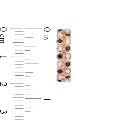 0.45 CT. T.W. Enhanced Black and White Diamond Alternating Double Row Hoop Earrings in 10K Rose Gold