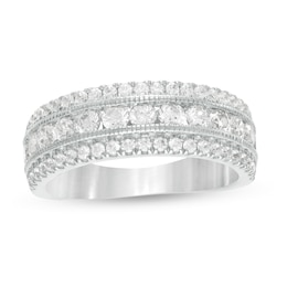 1.29 CT. T.W. Diamond Triple Row Vintage-Style Anniversary Ring in 10K White Gold