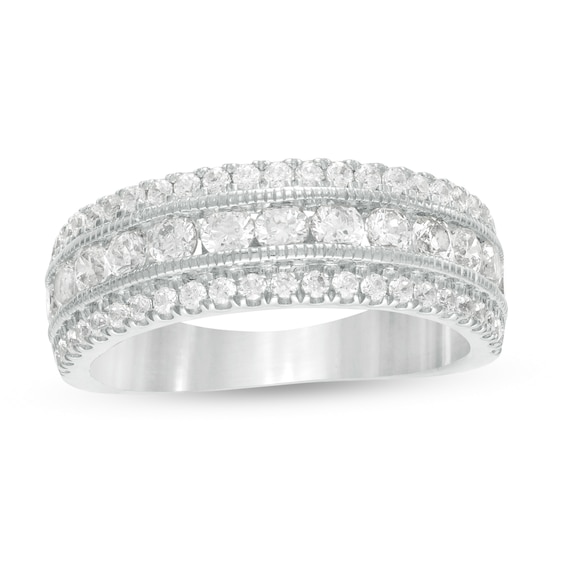 1.29 CT. T.W. Diamond Triple Row Vintage-Style Anniversary Ring in 10K White Gold