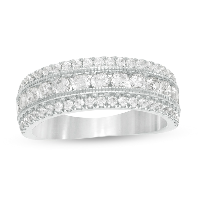 1.29 CT. T.W. Diamond Triple Row Vintage-Style Anniversary Ring in 10K White Gold|Peoples Jewellers