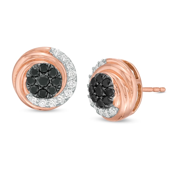 0.45 CT. T.W. Enhanced Black and White Composite Diamond Swirl Stud Earrings in 10K Rose Gold