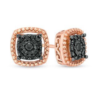 0.145 CT. T.W. Black Diamond Cushion Frame Stud Earrings in 10K Rose Gold