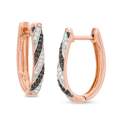 0.23 CT. T.W. Enhanced Black and White Diamond Striped Hoop Earrings in 10K Rose Gold