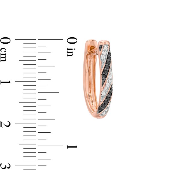 0.23 CT. T.W. Enhanced Black and White Diamond Striped Hoop Earrings in 10K Rose Gold