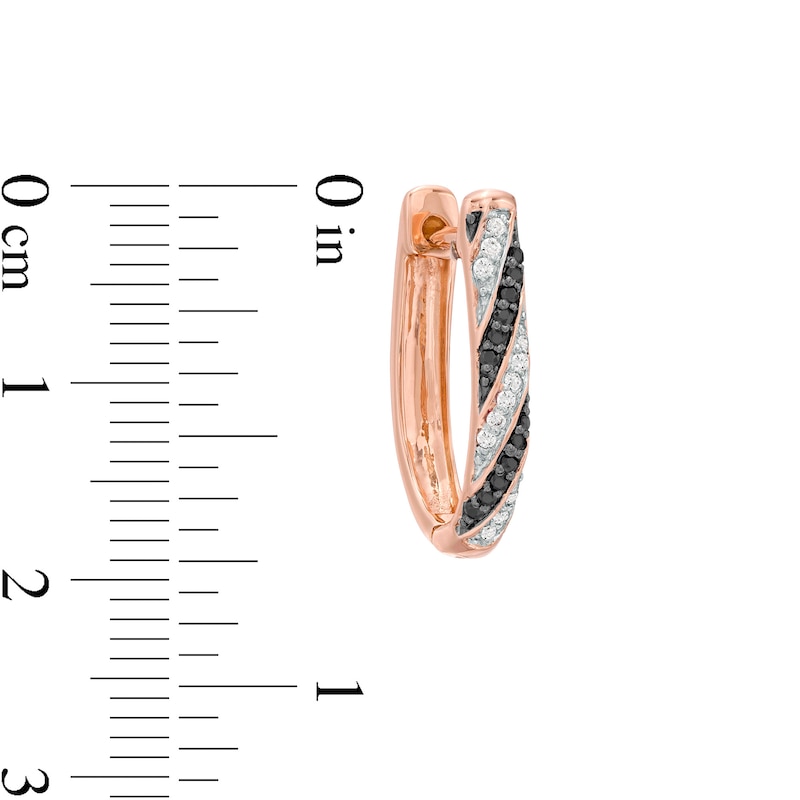 0.23 CT. T.W. Enhanced Black and White Diamond Striped Hoop Earrings in 10K Rose Gold