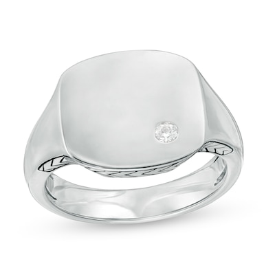 Vera Wang Men 0.04 CT. T.W. Diamond Etched Chevron Signet Ring in Sterling Silver