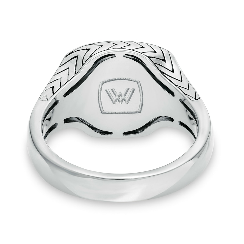 Vera Wang Men 0.04 CT. T.W. Diamond Etched Chevron Signet Ring in Sterling Silver|Peoples Jewellers