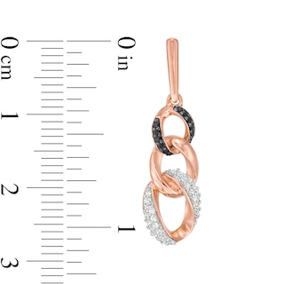 0.29 CT. T.W. Enhanced Black and White Diamond Graduated Three Link Chain Drop Earrings in 10K Rose Gold