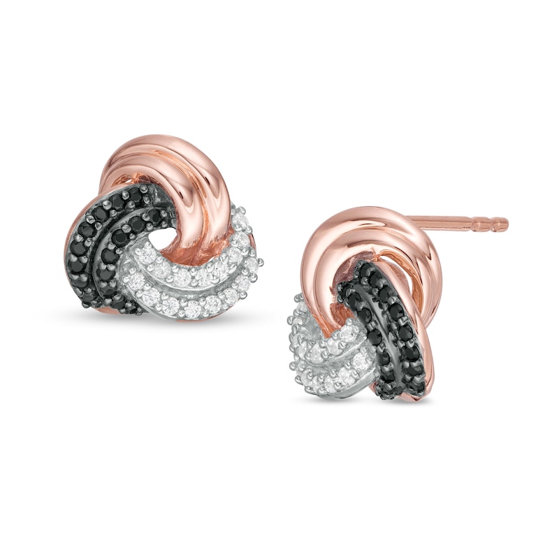 0.23 CT. T.W. Enhanced Black and White Diamond Love Knot Stud Earrings in 10K Rose Gold|Peoples Jewellers