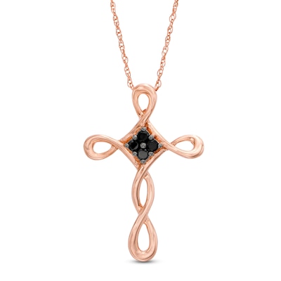 0.085 CT. T.W. Enhanced Black Composite Diamond Loop Cross Pendant in 10K Rose Gold