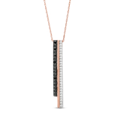 0.29 CT. T.W. Enhanced Black and White Diamond Double Vertical Bar Pendant in 10K Rose Gold