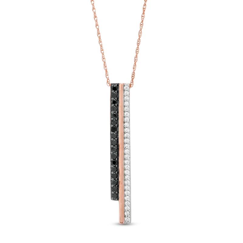 0.29 CT. T.W. Enhanced Black and White Diamond Double Vertical Bar Pendant in 10K Rose Gold|Peoples Jewellers