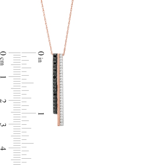 0.29 CT. T.W. Enhanced Black and White Diamond Double Vertical Bar Pendant in 10K Rose Gold