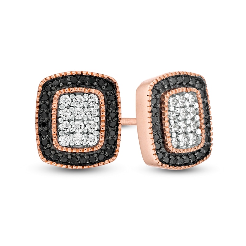 0.29 CT. T.W. Enhanced Black and White Composite Diamond Cushion Frame Vintage-Style Stud Earrings in 10K Rose Gold|Peoples Jewellers