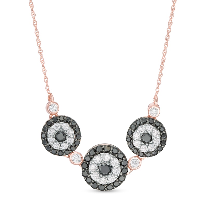 1.23 CT. T.W. Enhanced Black and White Diamond Double Frame Triple Circle Necklace in 10K Rose Gold|Peoples Jewellers