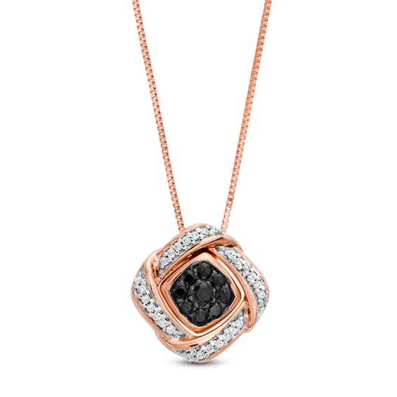 0.23 CT. T.W. Enhanced Black Composite and White Diamond Tilted Cushion Frame Two Piece Pendant in 10K Rose Gold