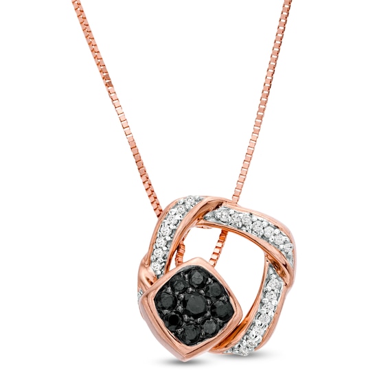 0.23 CT. T.W. Enhanced Black Composite and White Diamond Tilted Cushion Frame Two Piece Pendant in 10K Rose Gold