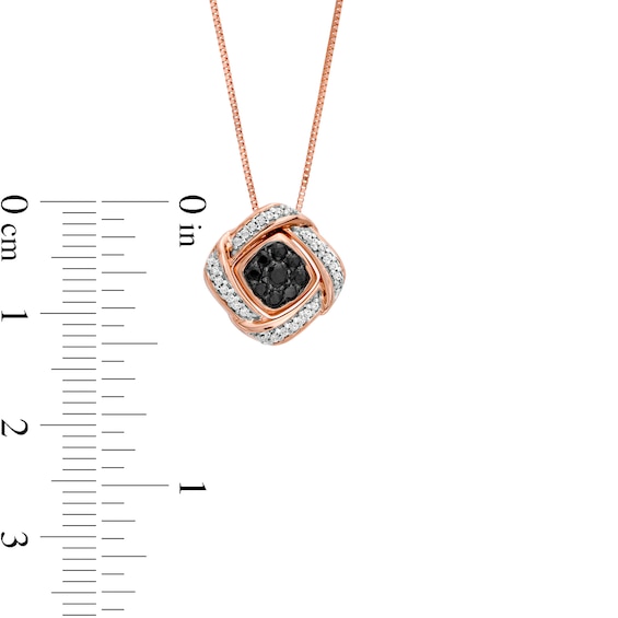 0.23 CT. T.W. Enhanced Black Composite and White Diamond Tilted Cushion Frame Two Piece Pendant in 10K Rose Gold