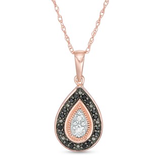 0.067 CT. T.W. Enhanced Black and White Composite Diamond Teardrop Pendant in 10K Rose Gold