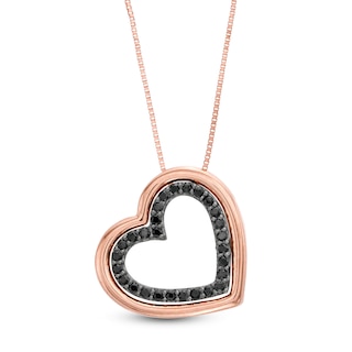 0.18 CT. T.W. Black Diamond Tilted Heart Outline Pendant in 10K Rose Gold