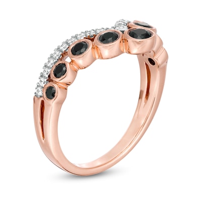 0.45 CT. T.W. Enhanced Black and White Diamond Graduated Double Row Chevron Ring in 10K Rose Gold