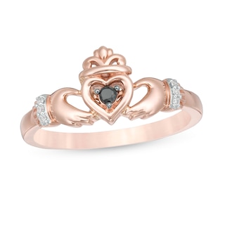 0.04 CT. T.W. Enhanced Black and White Diamond Claddagh Ring in 10K Rose Gold