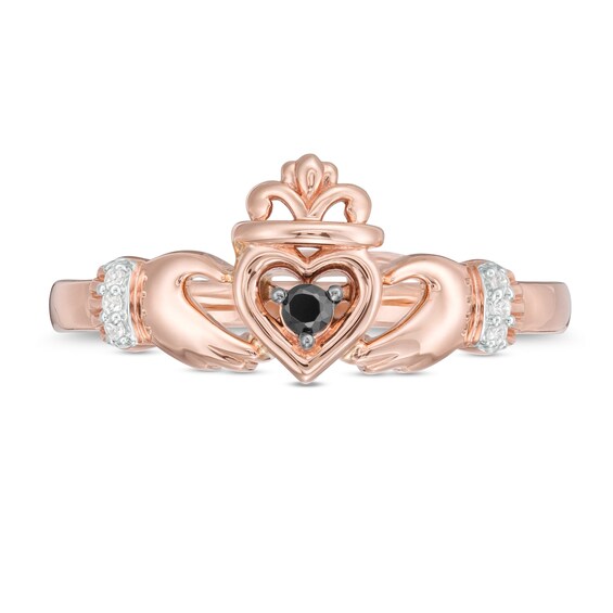 0.04 CT. T.W. Enhanced Black and White Diamond Claddagh Ring in 10K Rose Gold