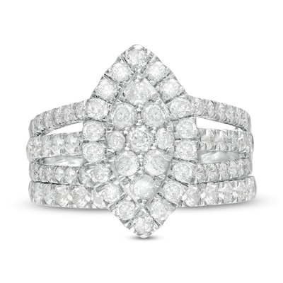 1.95 CT. T.W. Composite Diamond Double Marquise Frame Multi-Row Bridal Set in 10K Gold