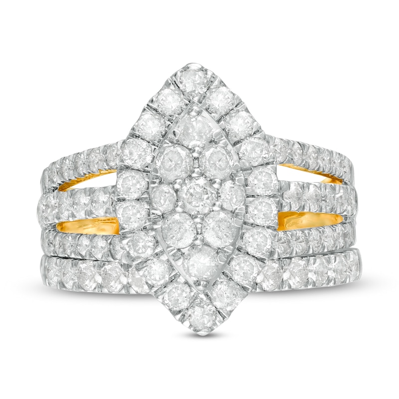 1.95 CT. T.W. Composite Diamond Double Marquise Frame Multi-Row Bridal Set in 10K Gold