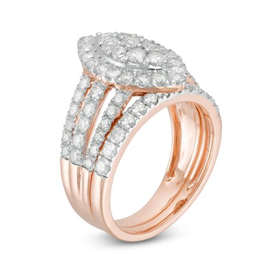 1.95 CT. T.W. Composite Diamond Double Marquise Frame Multi-Row Bridal Set in 10K Rose Gold